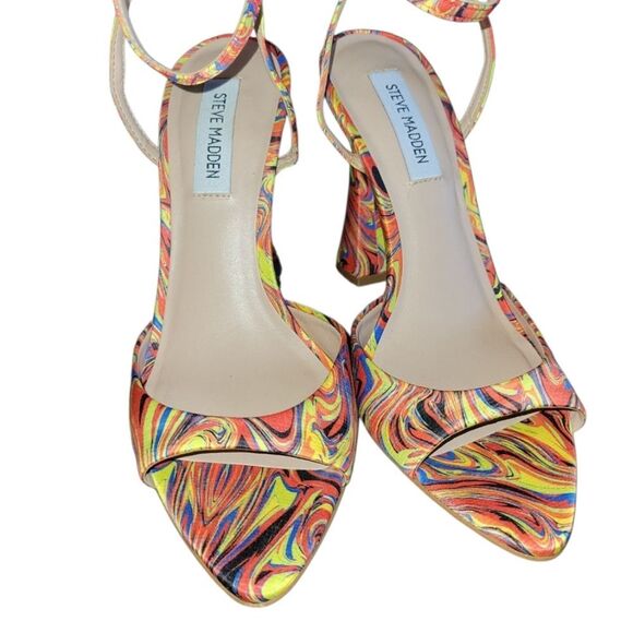 Steve Madden Beki Orange/Multi Flare Heel Ankle Strap HEEL Sandal Shoe 8.5 - Picture 6 of 10